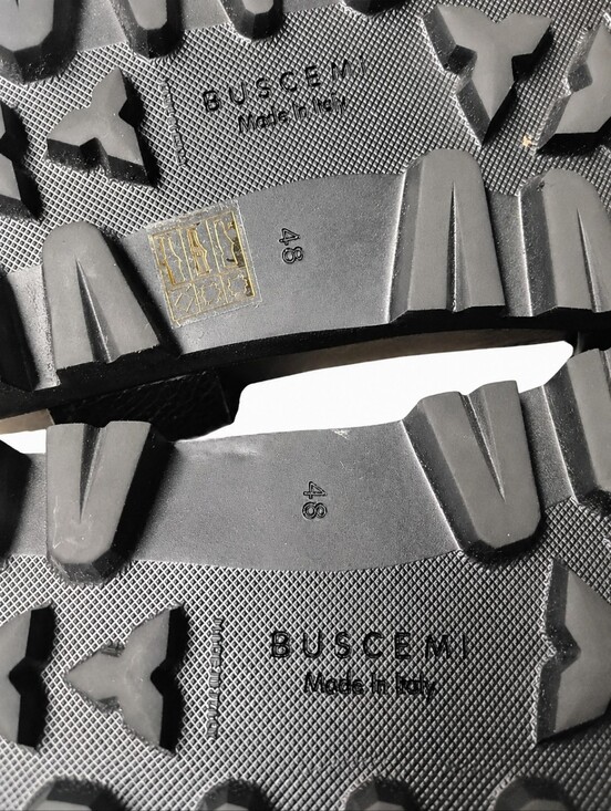 BUSCEMI | Black Leather Lug Sole Sandals Gold Buckle EU 48 US 15